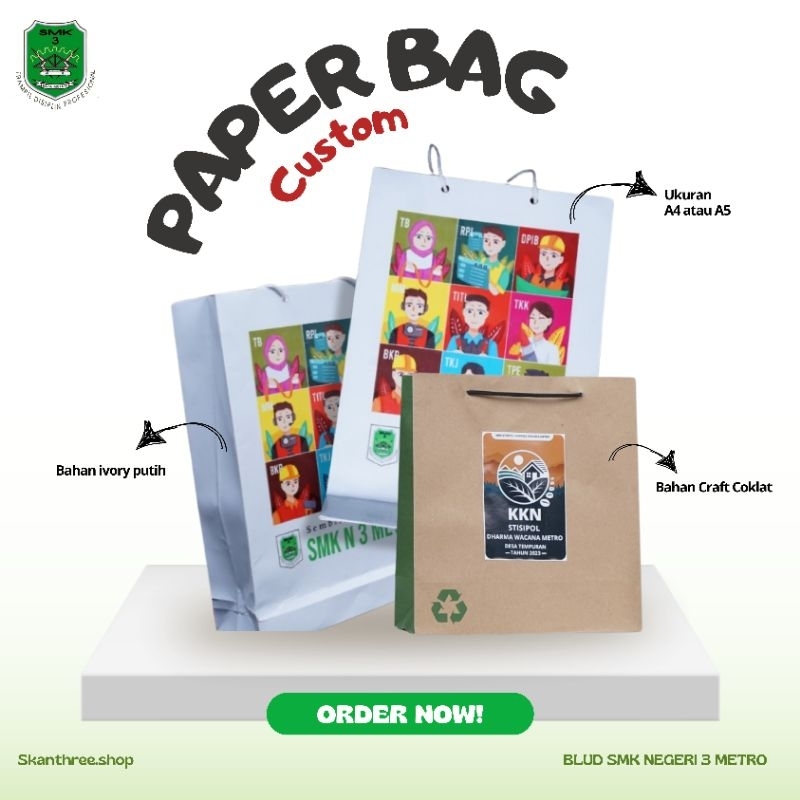 

Paper Bag Custom (Printing 1 sisi / Sticker) || tanpa design/ + custom design
