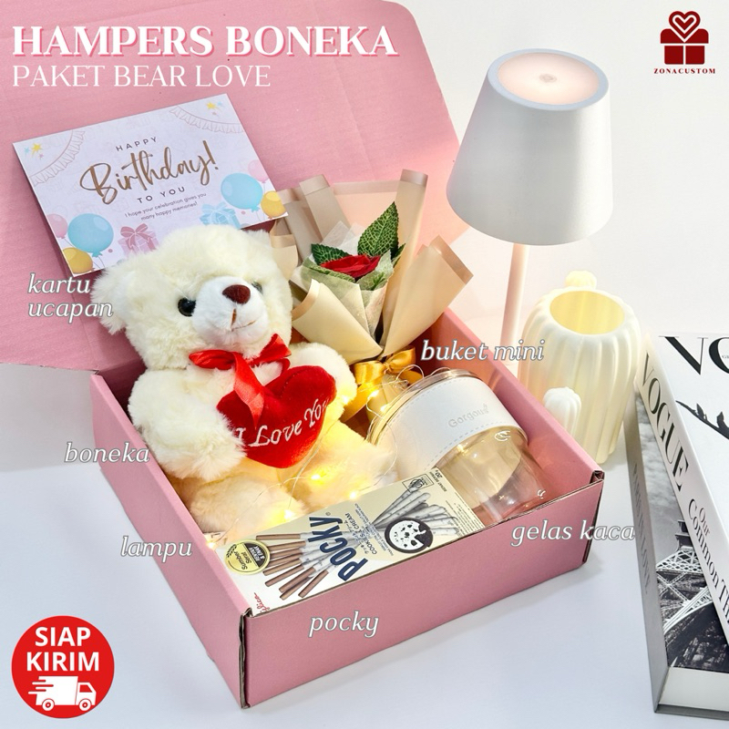Hampers Kado Ulang Tahun Cewek - Kado Anniversary- Hampers Boneka Bear I Love You - Gift Box Wanita 
