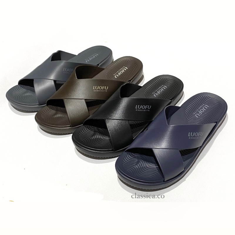 LUOFU sandal silang pria sandal selop cowok bahan karet sandal luofu pria ban silang (E6196)