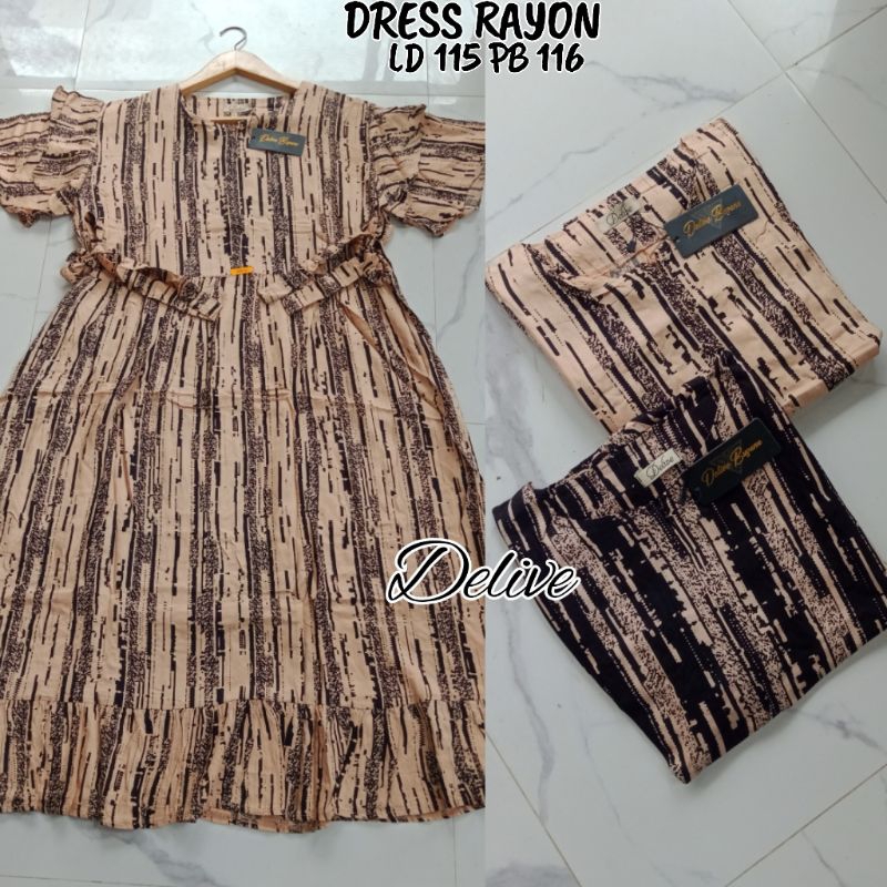 Dress rayon lengan susun motif salur//Dress Rayon Lengan pendek motif salur//Homey dress rayon