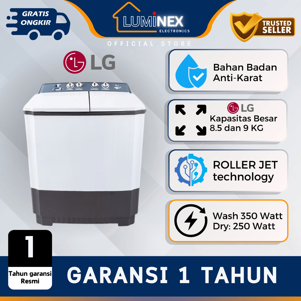 Mesin cuci 2 Tabung Twin tub LG P8500R/9050R