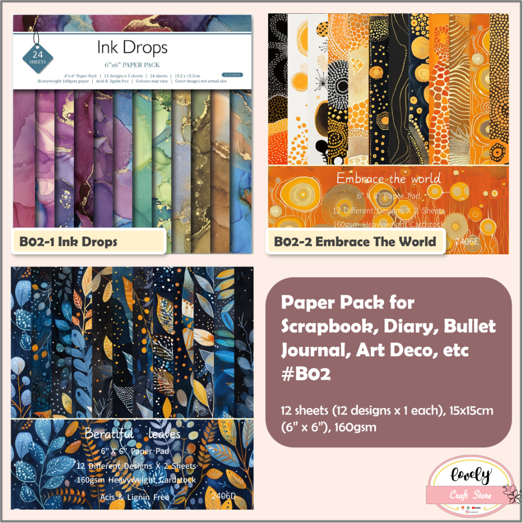 

LovelyCraftStore | B02 12 pcs/pack Paper Pack 15x15cm @1pcs, 12pcs Scrapbook Paper Art Deco Journal Paper Deco Art Paper Origami Paper