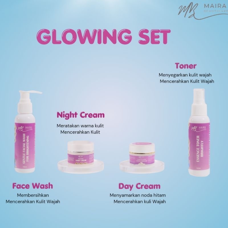 [4 PCS Paket] Maira Beauty Skincare  Glowing Set -Gentle Facial Wash For Brightening, Essence Toner 