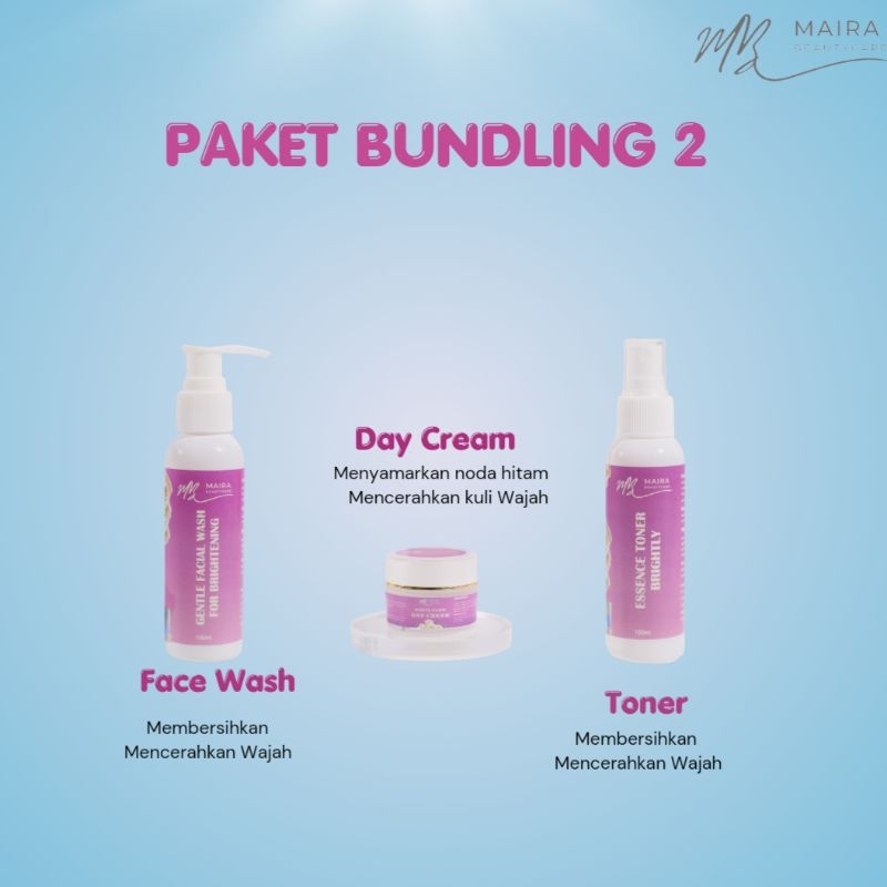 [3 PCS Paket] Maira Beauty Skincare  Glowing Set -Bundling 2 Skincare Routine Pagi Gentle Facial Was