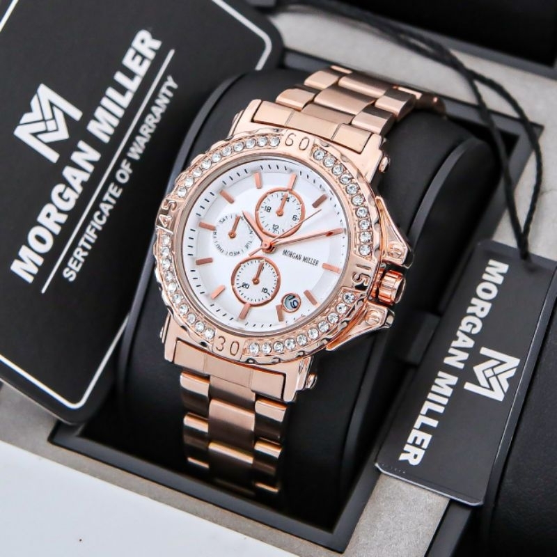 Morgan Miller-MM03 Jam Tangan Wanita Original Rantai Stanliess Tanggal Aktif