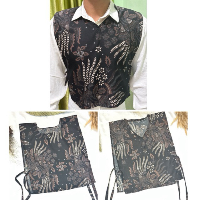 Vest batik leher V&O,vest pria&wanita, rompi batik, vest batik, outherwear, vest kekinian