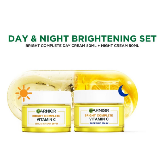 Skincare Garnier Bright Complete Vitamin C Simple Set - Krim Pagi & Krim Malam Mencerahkan