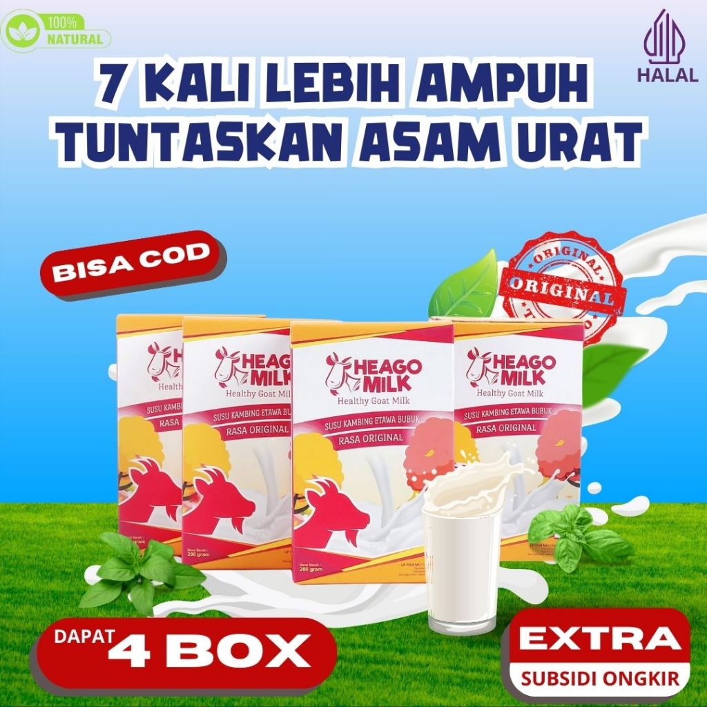 

HEAGO - Susu Kambing Etawa Beli 3 Gratis 1 Box Heago Milk - Susu Kambing Etawa Atasi Asam Lambung & Padatkan Tulang Sendi