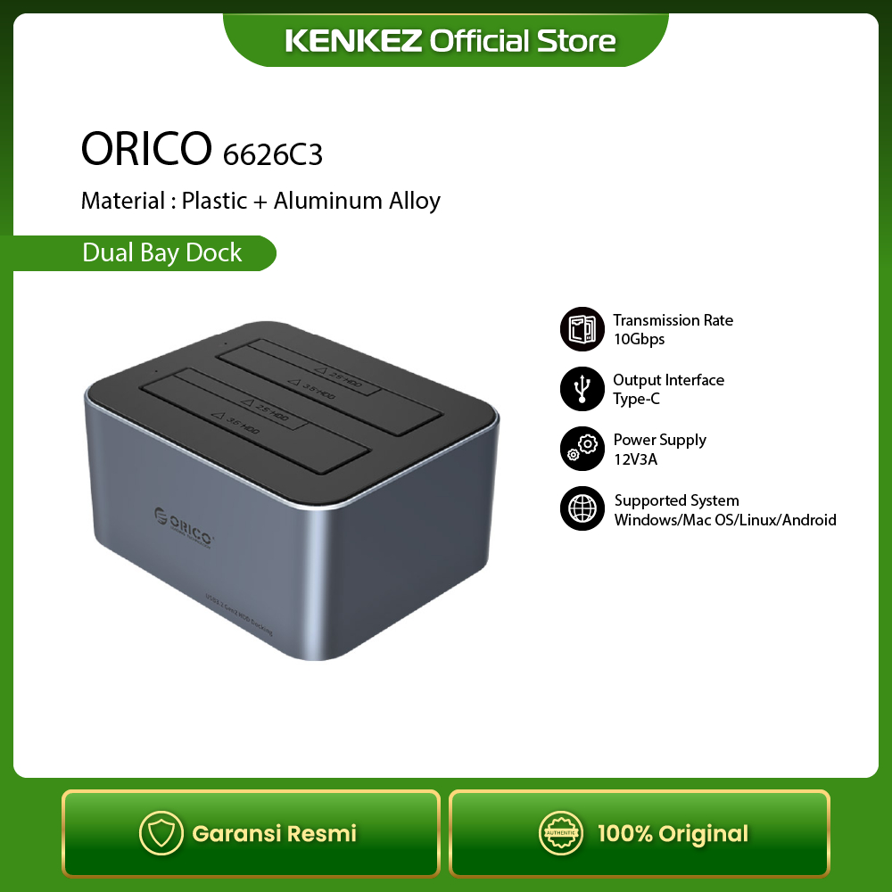 ORICO 6626C3 Docking SSD HDD Dual Bay Dock Slot 3.5 inch 2.5 inch sata type-c usb 3.2 10Gbps