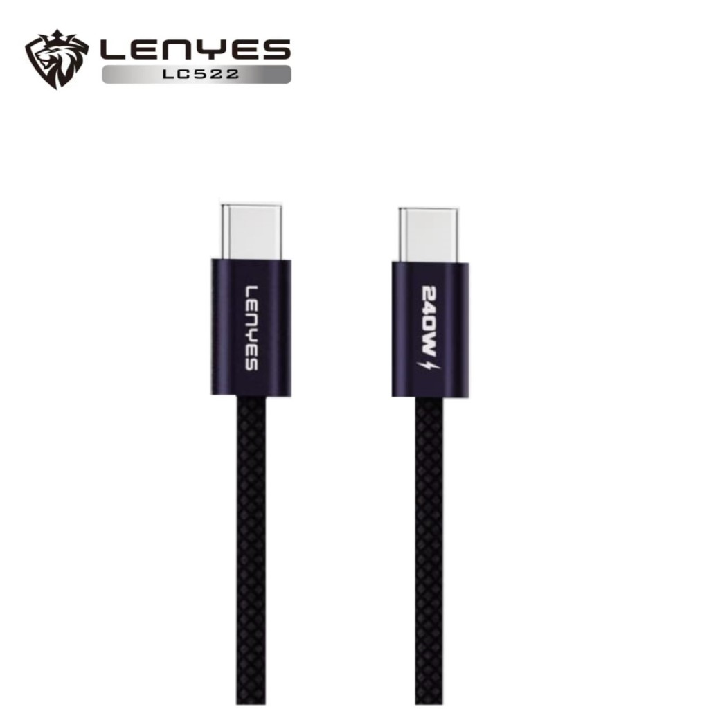 Kabel Data LENYES LC522 240W Fast Charging Type C To Type C Data Cable Charger Braided Nylon 1.2M