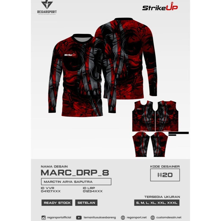 REGARSPORT - 175 Kaos mancing lengan panjang merah hitam