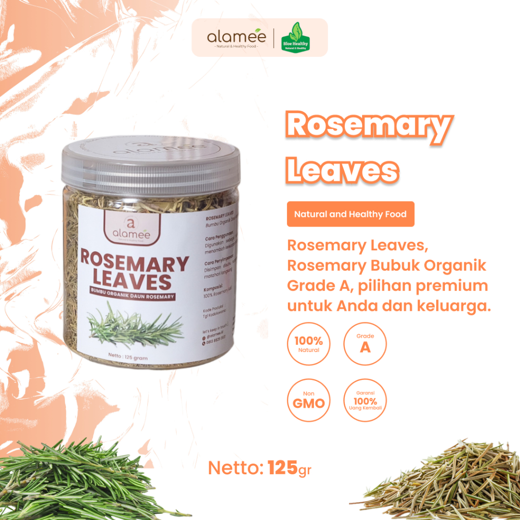 

ALAMEE Daun Rosemary Kering Dried Leaves Garnish Murni Asli Tanpa Campuran Bumbu Dapur Toples 125 gram