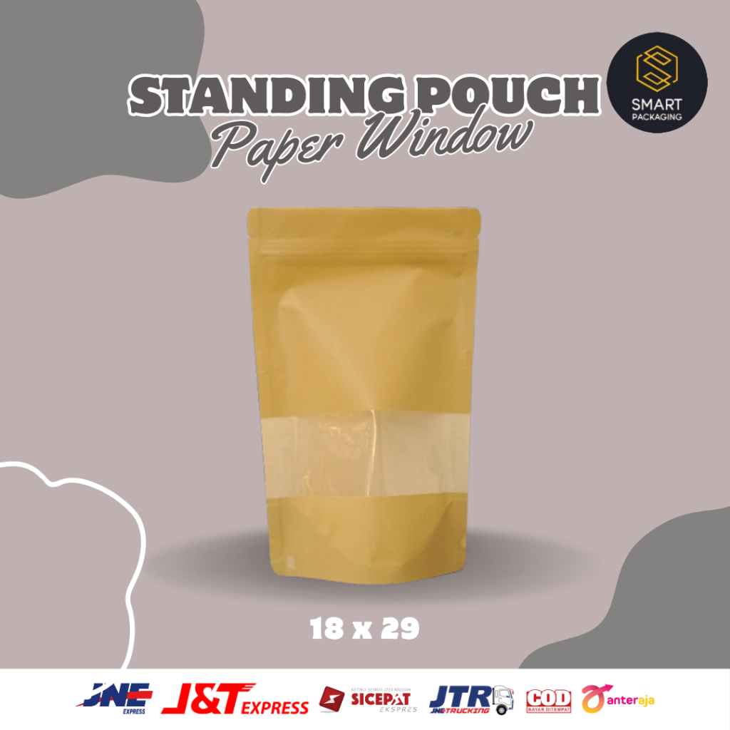 Standing Pouch Paper Window ukuran 18 x 29 18x29 18 x 30 18x30