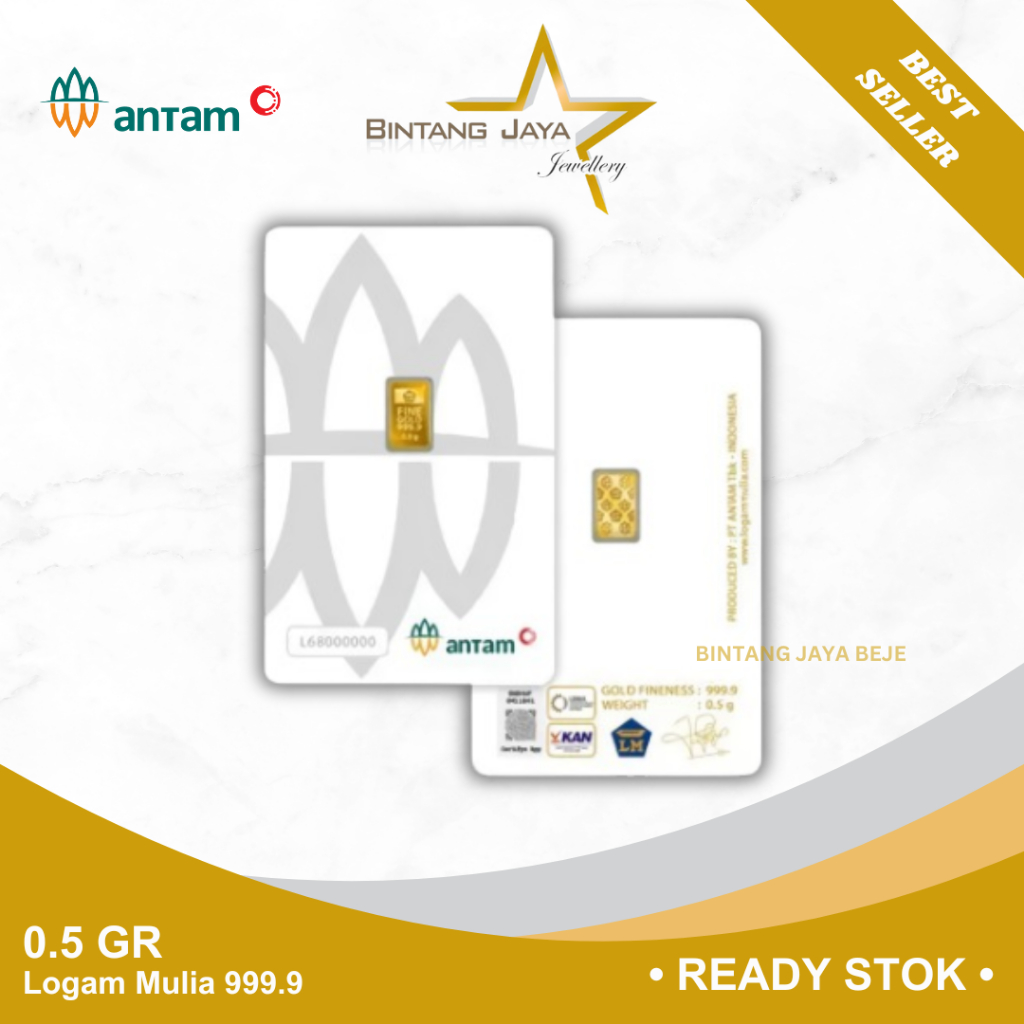Logam Mulia Emas (LM) ANTAM 0.5 gr gram Certieye Redmark Press Sertifikat Mas Antam Batangan Certi C