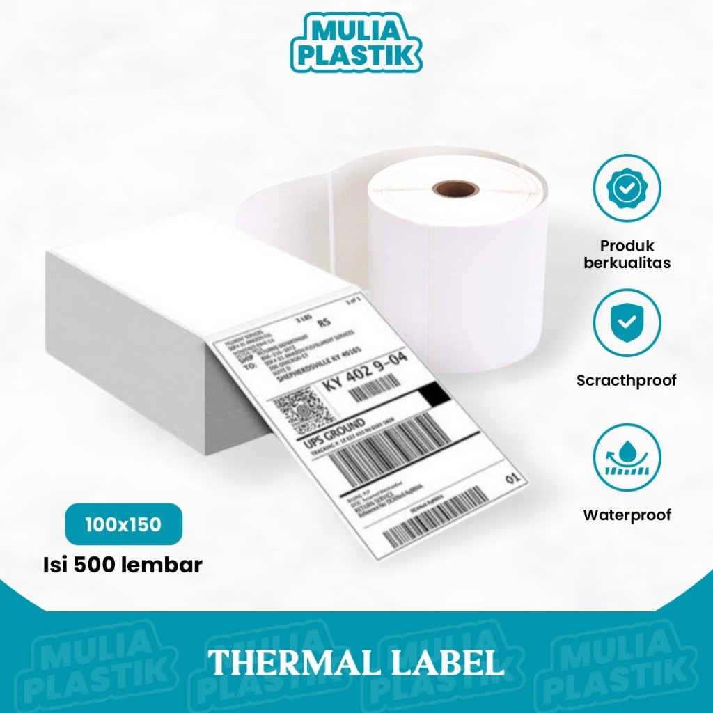 

Kertas Sticker Thermal Label 100x150mm Direct Roll Lipat Tidak Luntur Lem Kuat