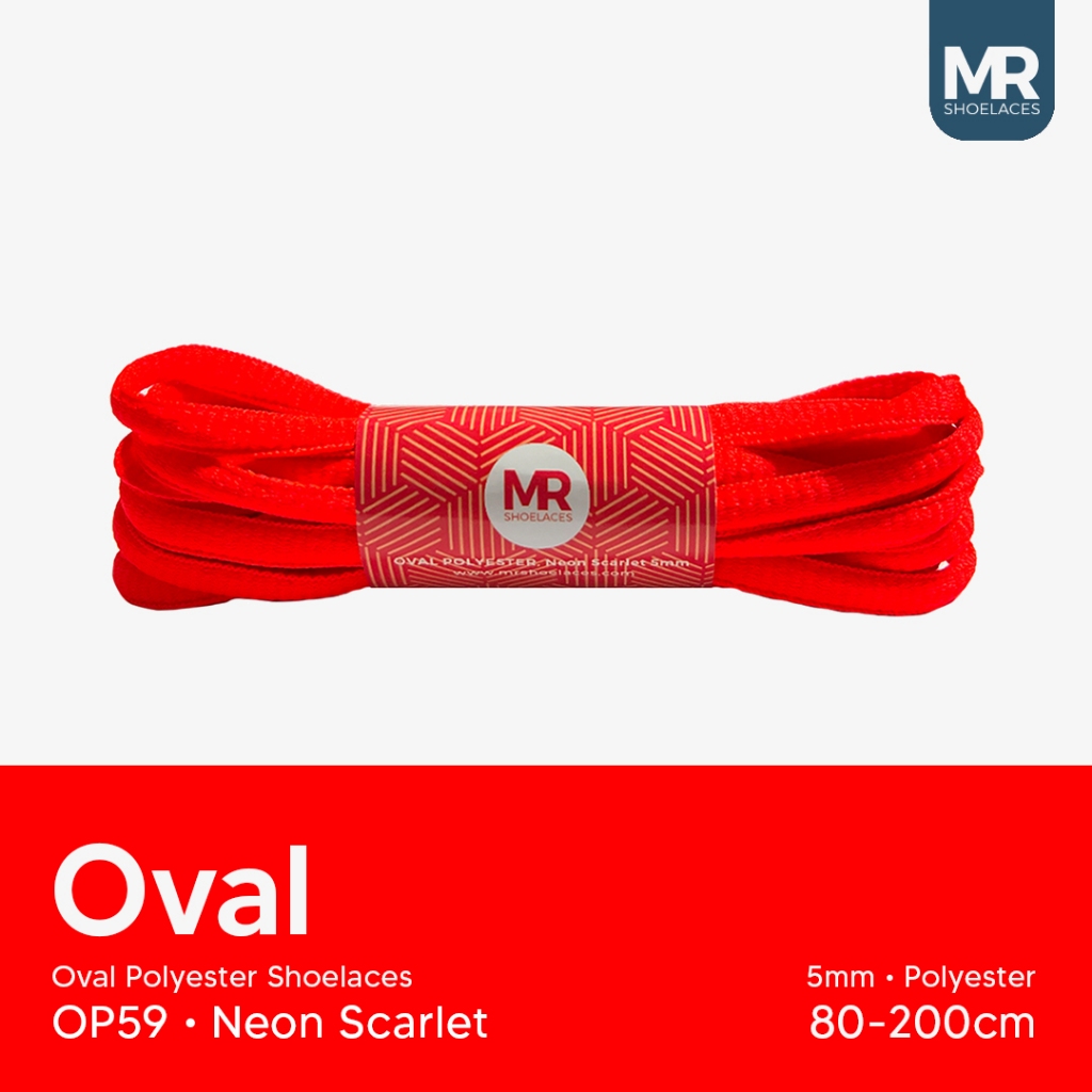 MR Shoelaces OP60 Neon Scarlet Tali Sepatu Polyester Oval 5mm - Panjang Tali 80cm 90cm 100cm 120cm 1
