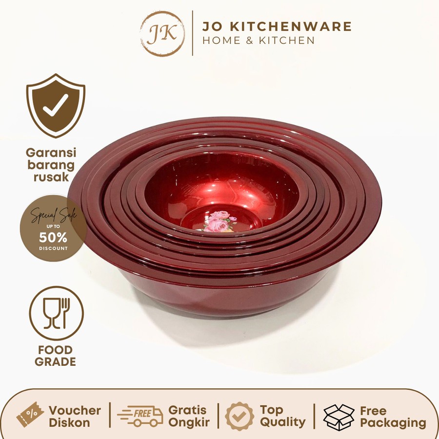 Waskom enamel super maroon motif kembang waskom seng serbaguna