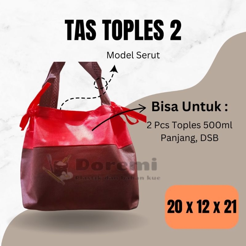 

Tas kain toples isi 2 / Tas sponbound 20x12x21 untuk hampers kue kering snack ulang tahun