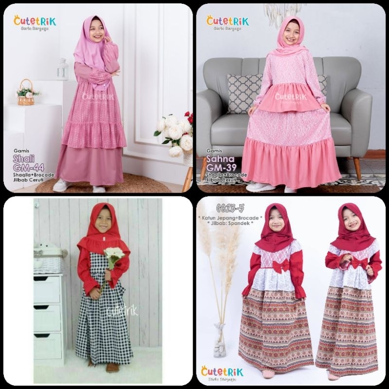 (3-4 Tahun) Set Gamis & Jilbab Anak Perempuan Cutetrik ♡ Set Overall Anak Perempuan ♡ Gamis Brukat A