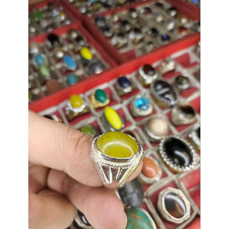 cincin batu akik giok aceh pucuk pisang top quality - ring alpaka