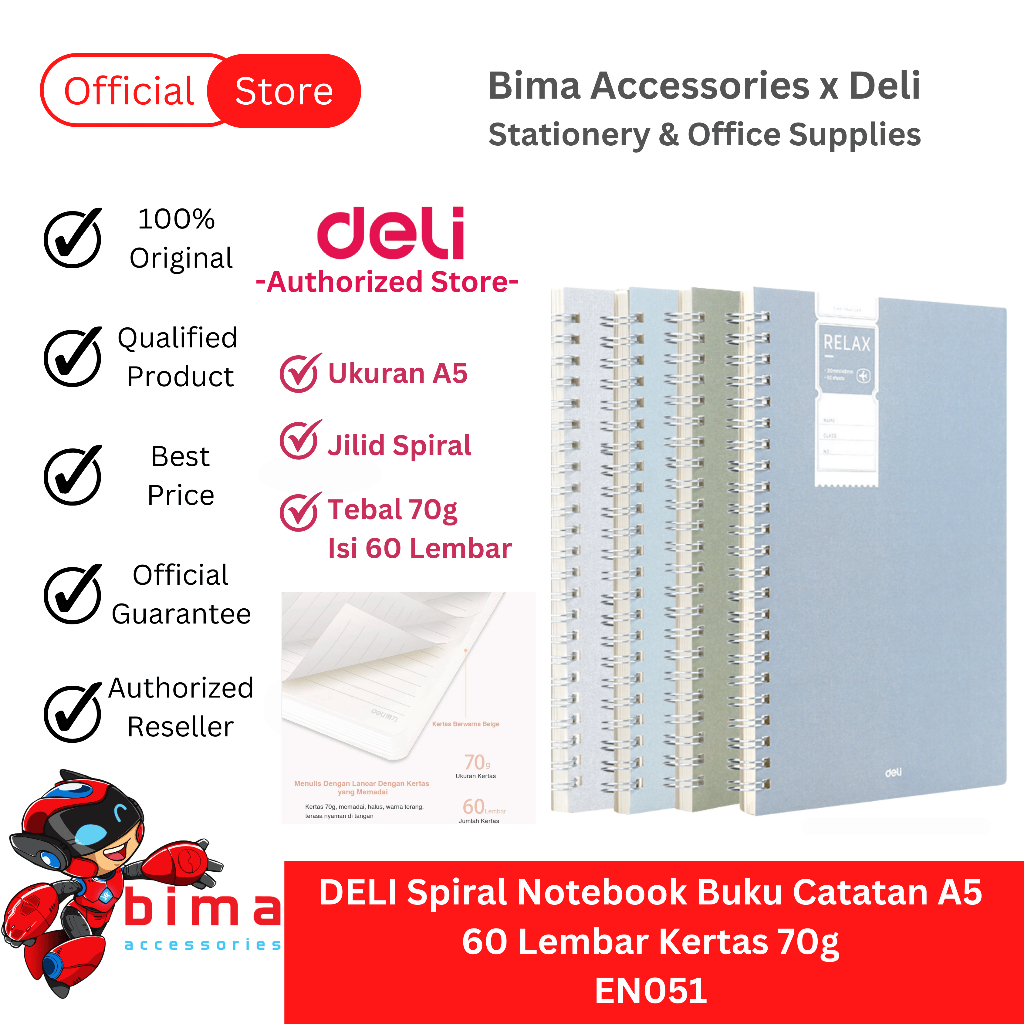 

DELI Buku Diary Tulis Catatan Kerja Sekolah Tebal Notebook Ujung Jilid Spiral Ukuran A5 isi 60 EN051