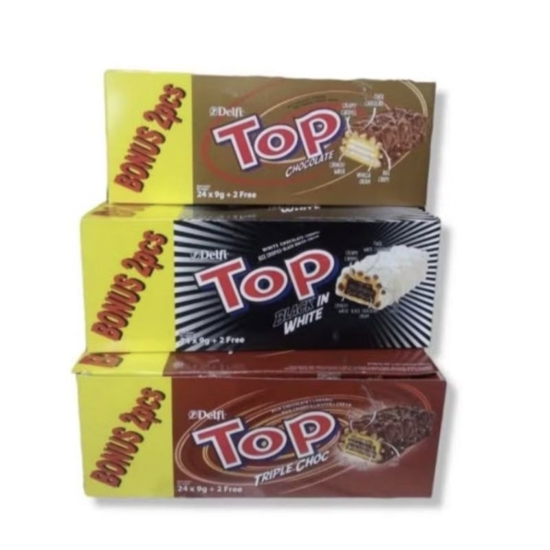 

TOP COKLAT Delfi 9gram 1 box isi 24 pcs / Snack top delfi black and white