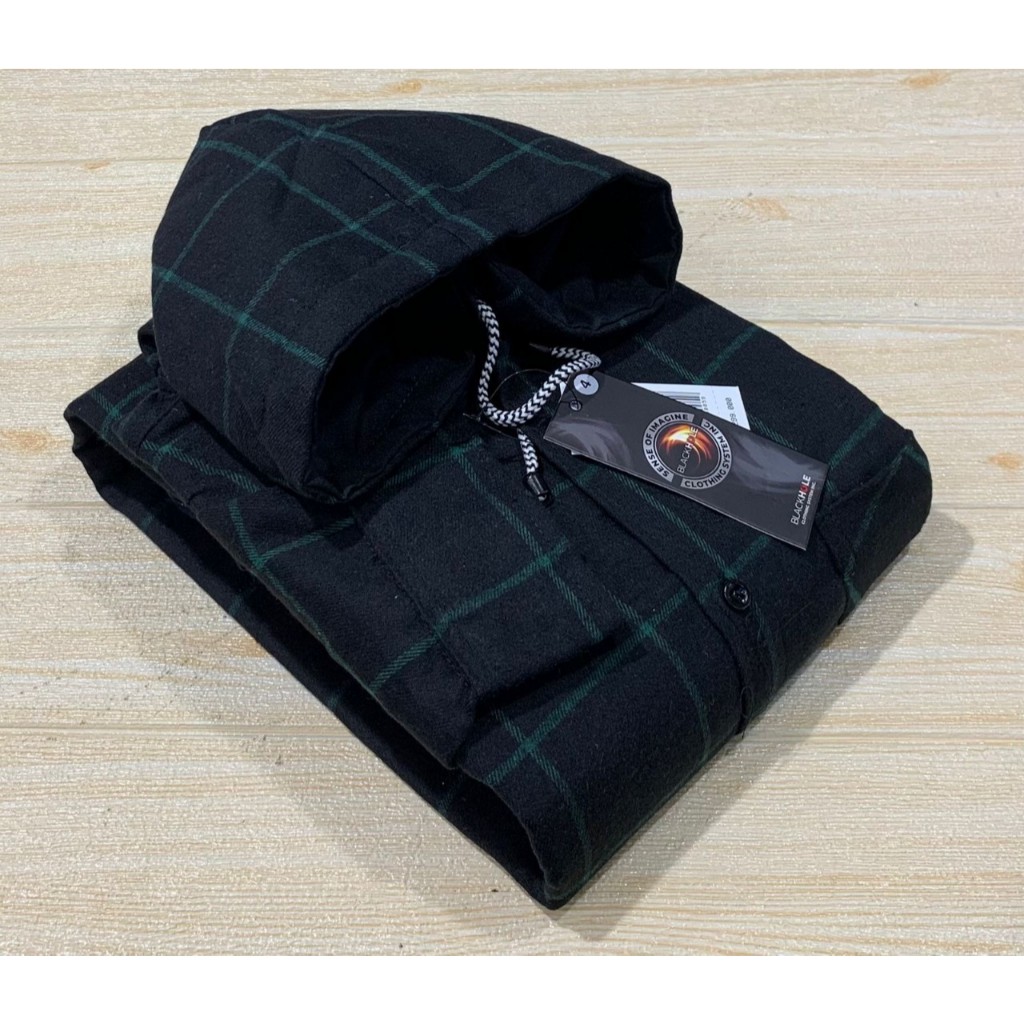 PROMO  Kemeja Hoodie Pria Lengan Panjang / Kemeja Flanel Hoodie Kotak Kotak Pria Dewasa / Baju Kemej