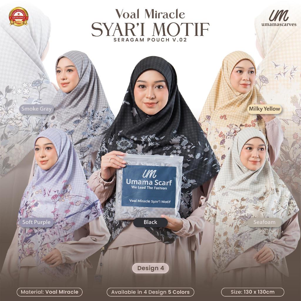 Umama SYAR'i MOTIF HIJAB JUMBO Voal Miracle Syari KEMASAN Pouch LOGO UM GOLD 130x130cm KERUDUNG SEGI