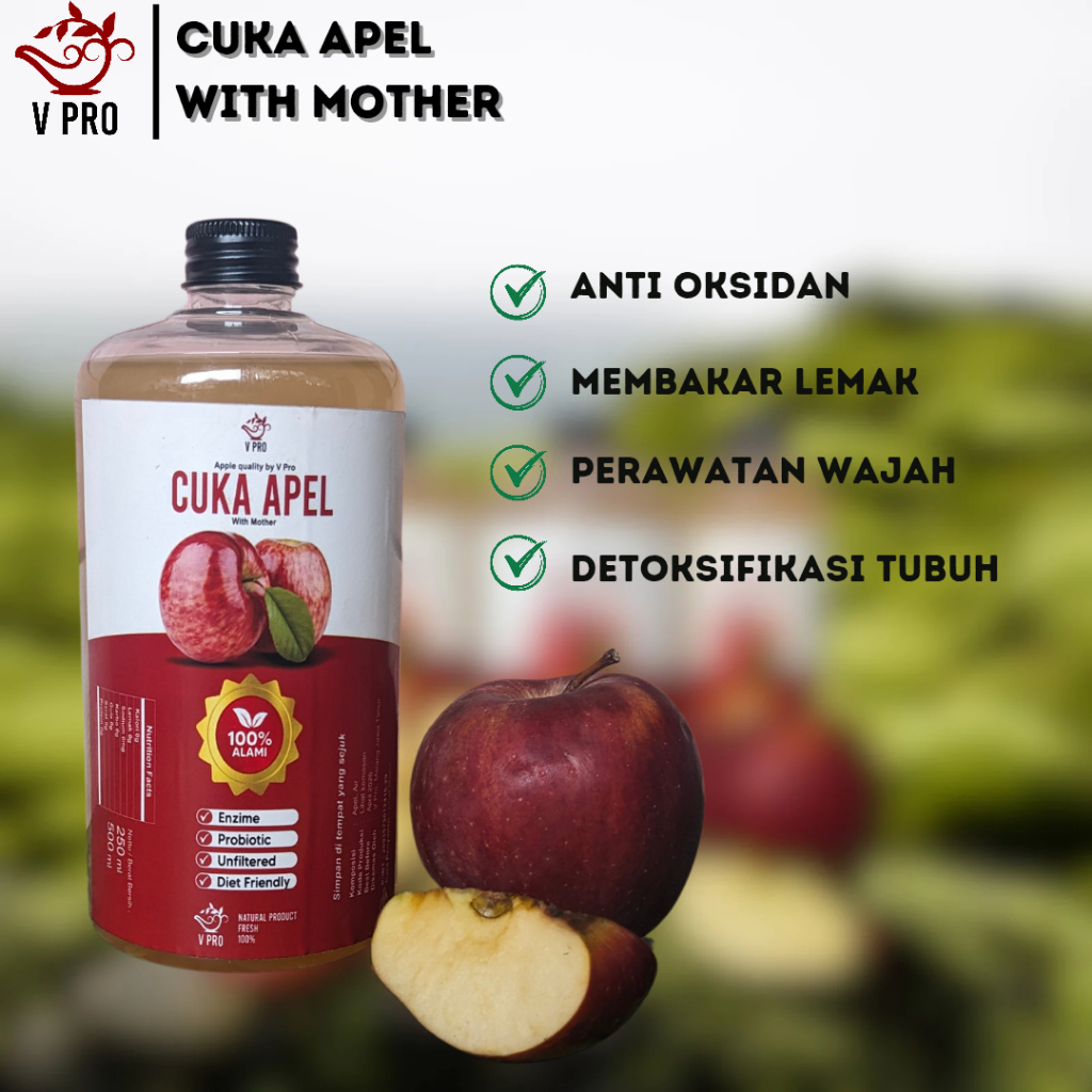 

VPRO - CUKA APEL VINEGAR WITH MOTHER ORGANIK 500ml 100% Asli