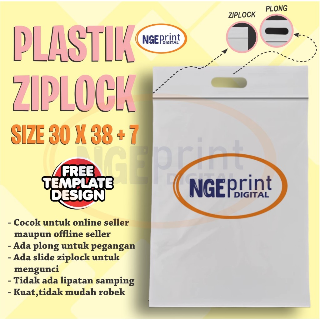 Sablon Plastik Ziplock Ukuran 38x30+7 Bisa Custom Design / Plastik Klip Ziplock / Plastik Sablon Kli