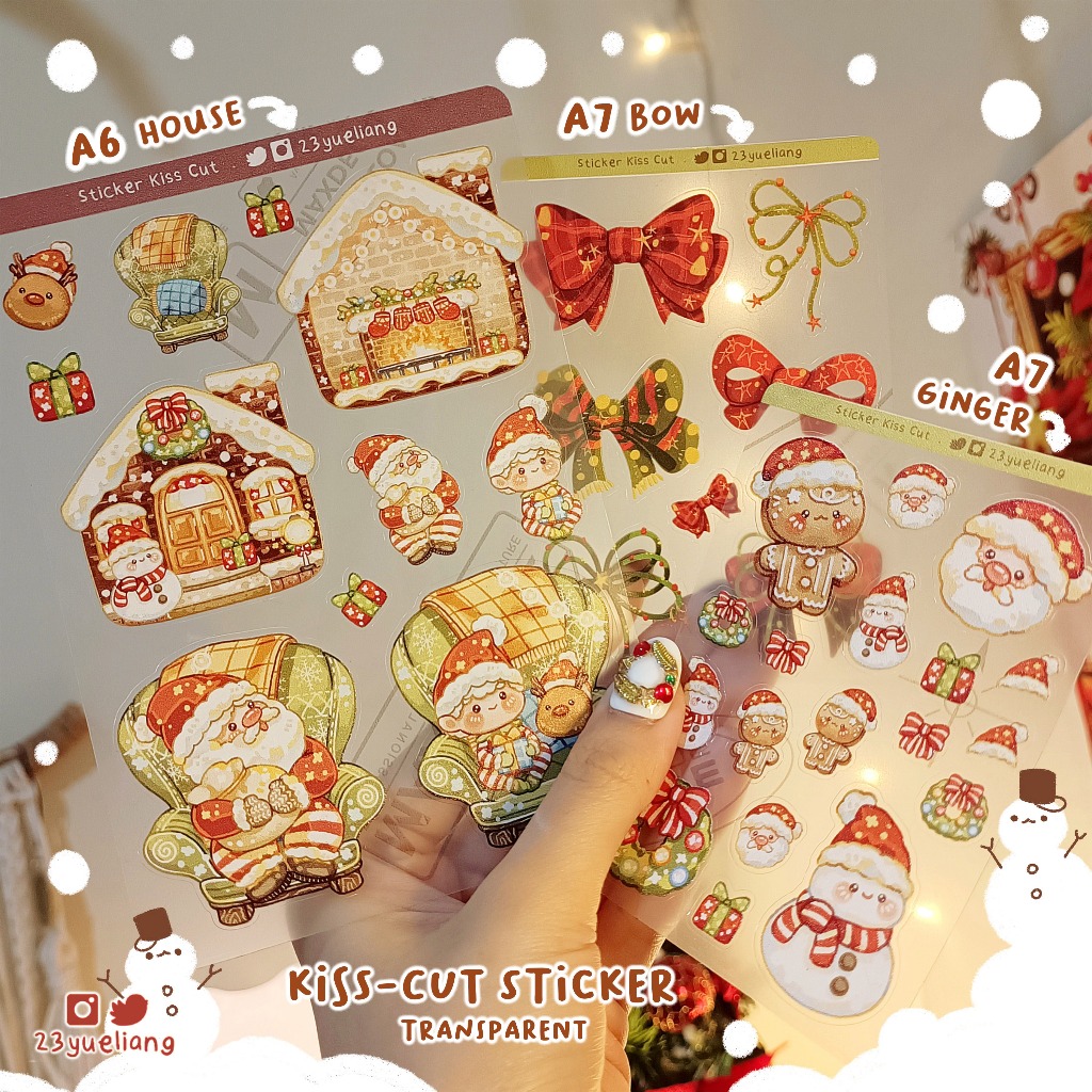 

Xmas Christmas Stiker Kisscut, Stiker Natal, pita Transparant dekor buku, jurnal, tumbler