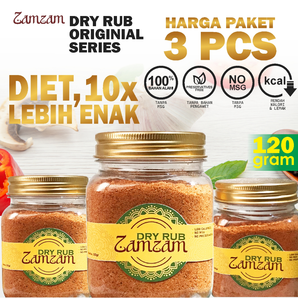 

Paket 3 Pcs Zam Zam Bumbu Marinasi Serba Guna, Dry Rub, Bumbu Ungkep, Rendah Kalori Rendah Lemak