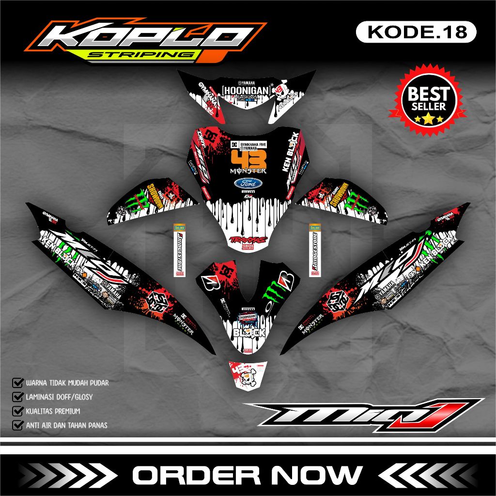 Sticker Decal Full Body Motor Yamaha MIO J - Stiker Striping Variasi Dekal MIO J Motif Monster Energ