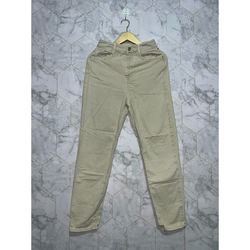 celana jeans zara cream boyfriend