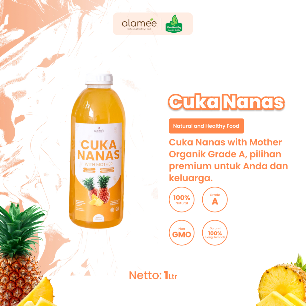 

ALAMEE Cuka Nanas Original Pineapple Cider Vinegar With Mother Organik 1 Liter