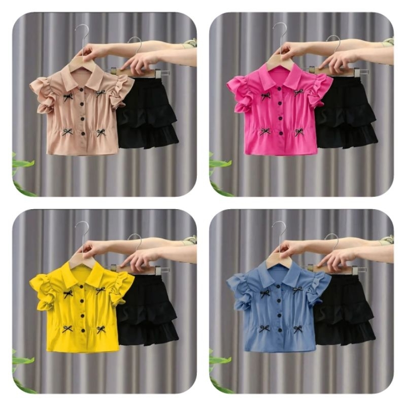 Baju anak-setelan anak perempuan// Korean style one set rok terbaru//model pita Korean style