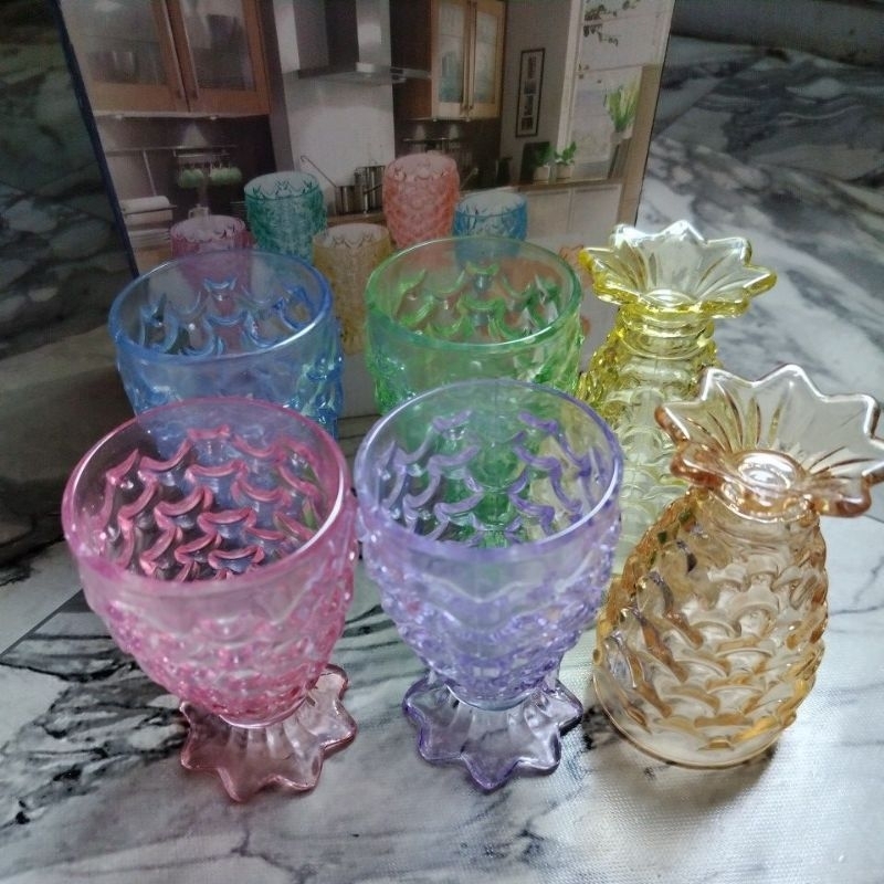 gelas set nanas/gelas set kaca/gelas warna kaca tebal