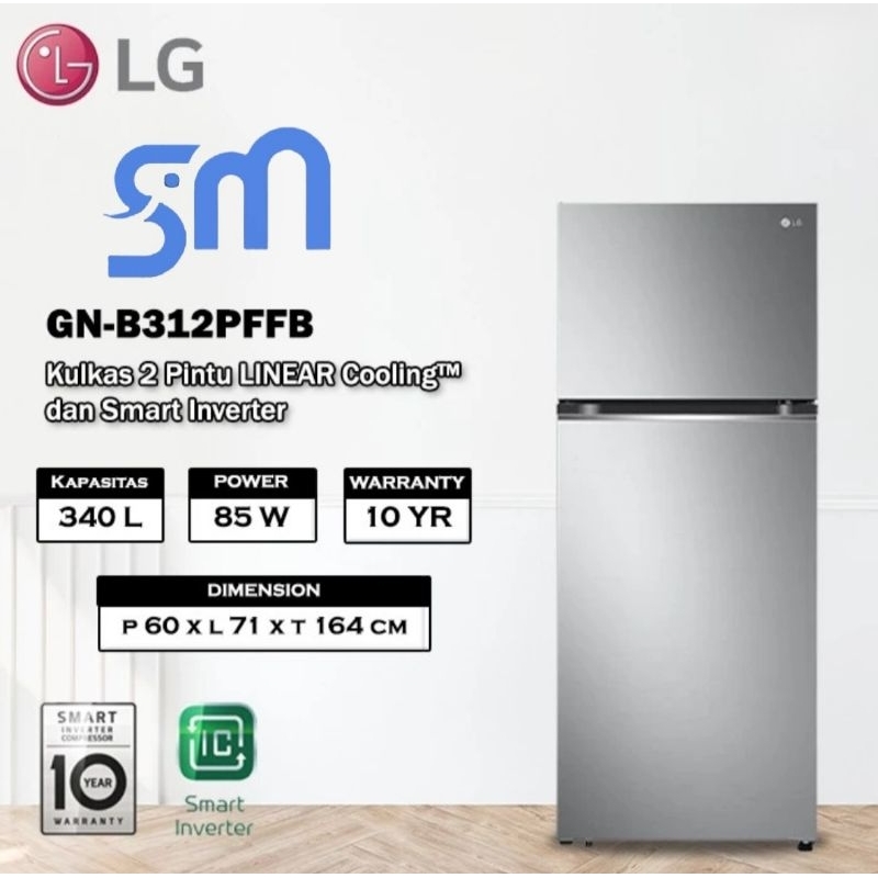 Kulkas LG GN-B312PFFB 2 pintu Smart Inverter GNB312PFFB 340 L 312PFFB