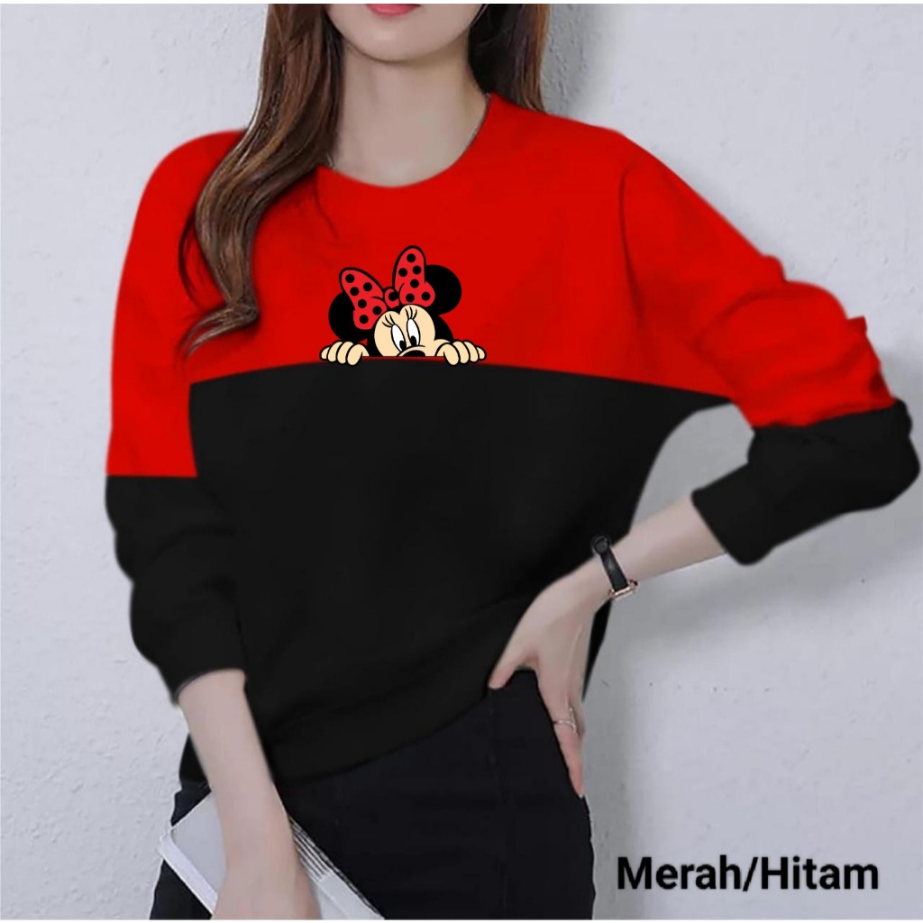 Kaos Wanita Lengan Panjang - kaos Kasual Keren Kombinasi 2warna - Ready Size M L XL