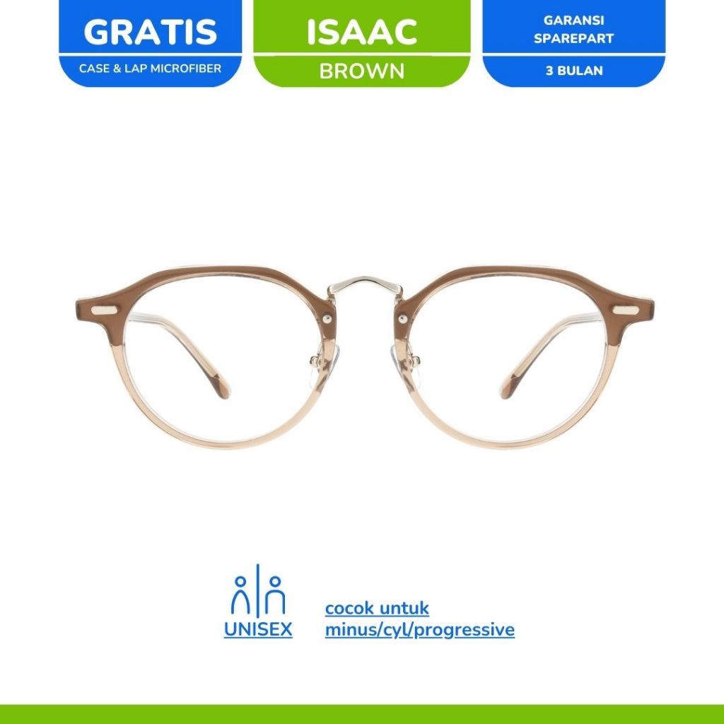 zonakacamata - The Classic Isaac Brown - Frame Kacamata - Pria/Wanita - Minus/Silinder/Plus