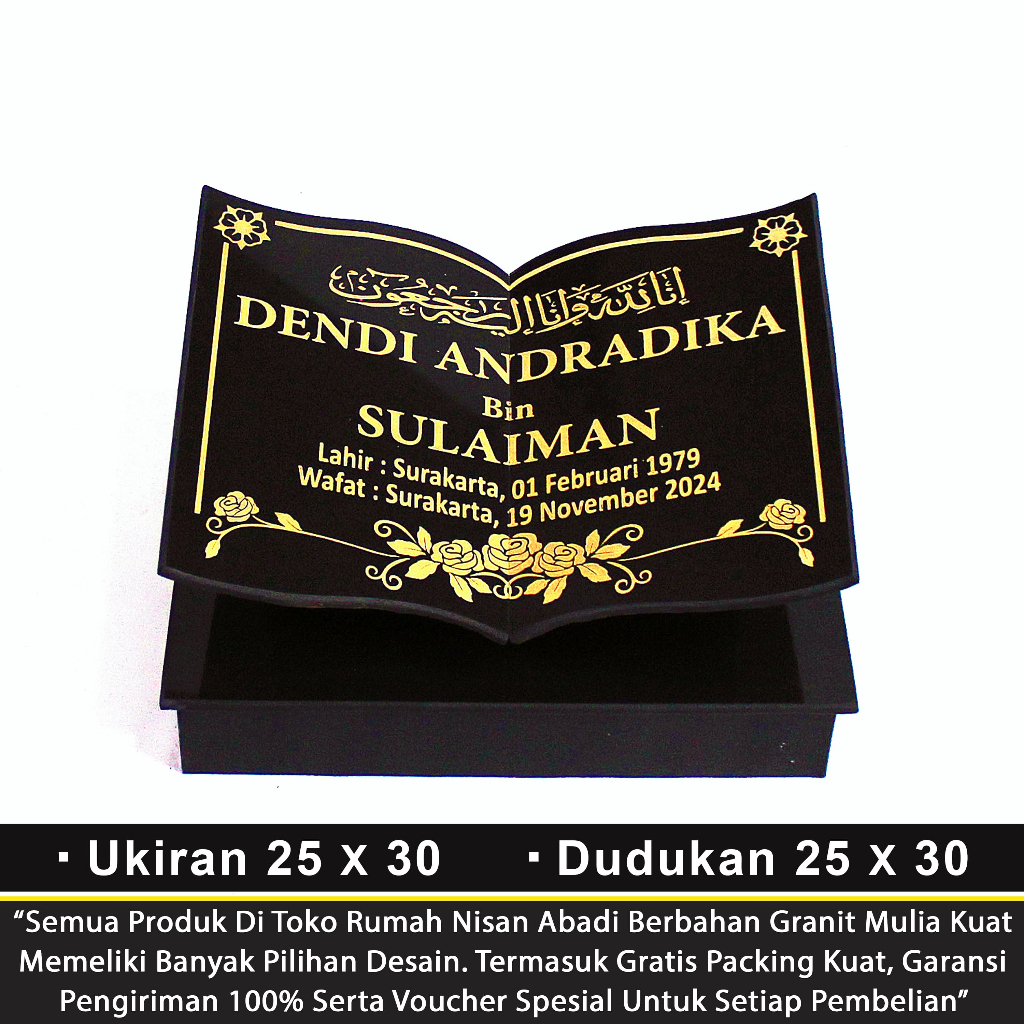 Batu Nisan Granit Makam Model Bentuk Buku Alquran Maesan Kijing Kuburan Full Dudukan Lengkap Set