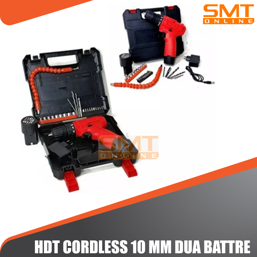 Bor Baterai HDT CDD405 Cordless 12V Set Mata Bor Charger Drill 12 Volt 2 Battery