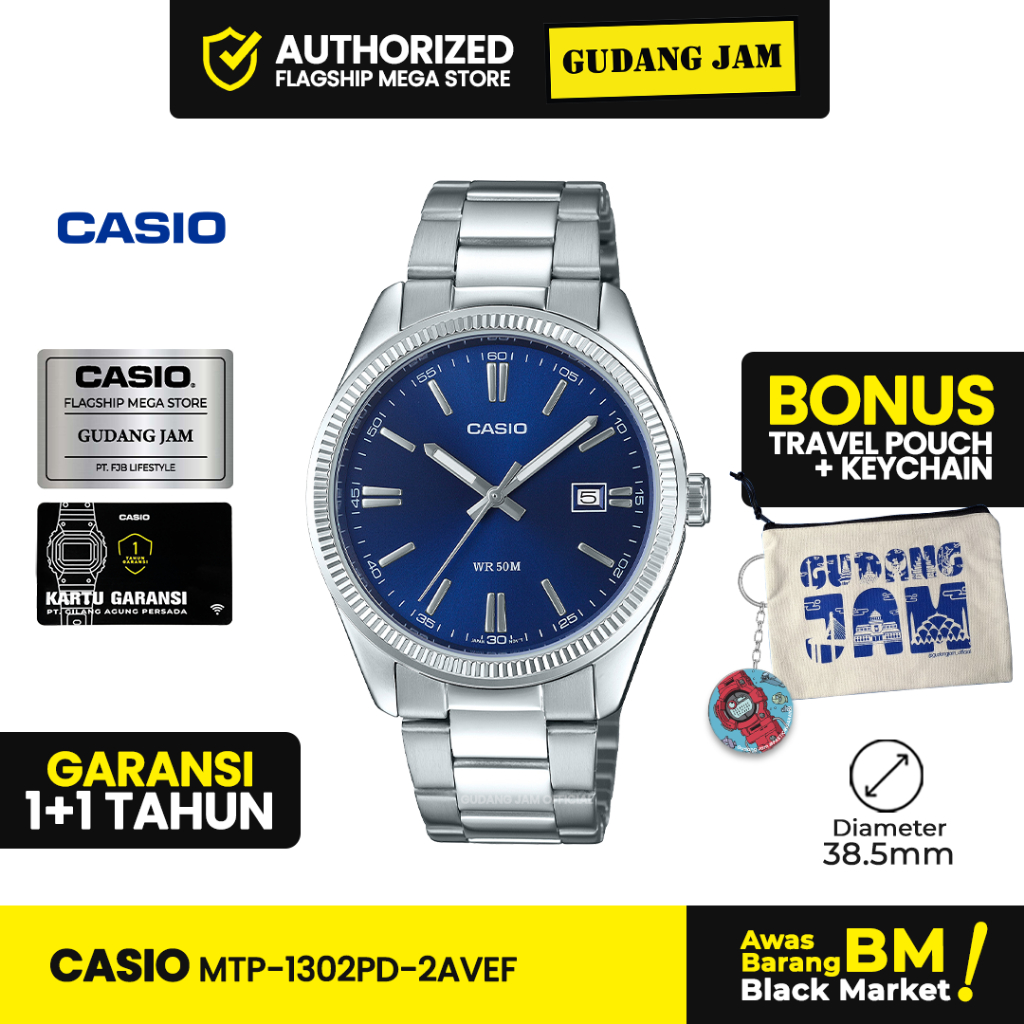 Jam Tangan Pria Casio MTP-1302PD-2AVEF Blue Dial Stainless Steel