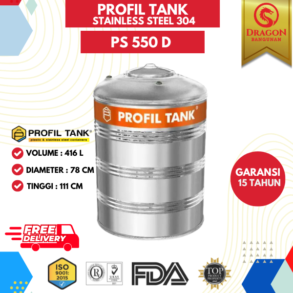 Tangki Air Stainless Profil Tank PS 550 Datar - Toren Stainless Profil 550 Datar