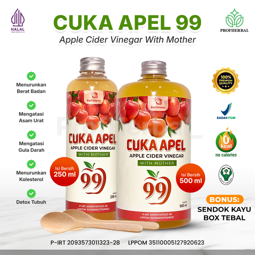 

CUKA APEL 99 ORIGINAL ASLI ORGANIK TANPA CAMPURAN / APPLE CIDER VINEGAR WITH MOTHER - HALAL BPOM