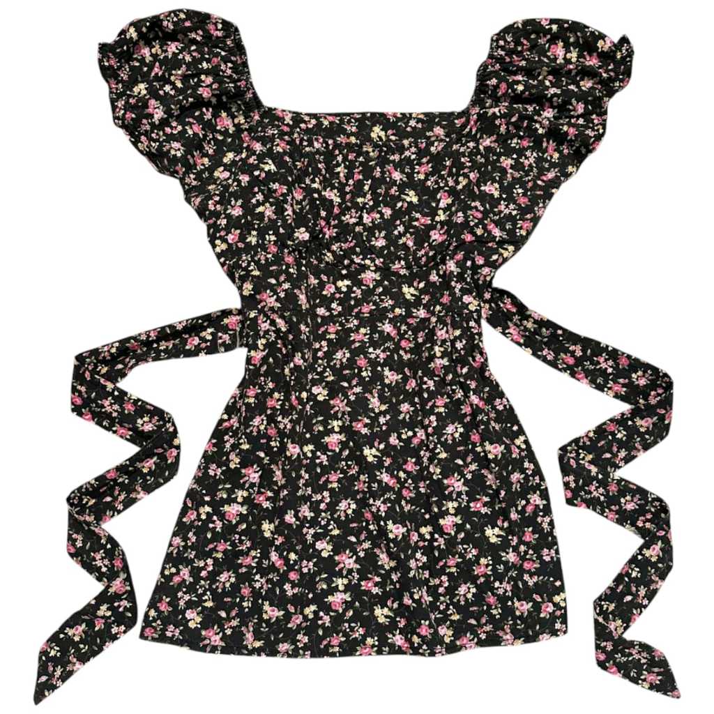 Scrunched Bust Milkmaid Puffy Floral Top | cottagecore kerut dada coquette puff lengan balon flowers