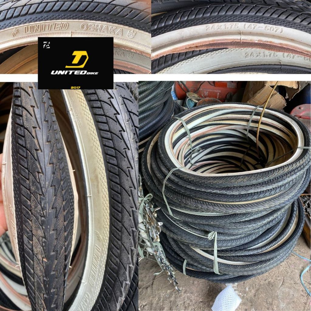 UNITED Ban luar 24 X 1.75 Lis Putih Oshaka Sepeda Mini Keranjang Ibu Ibu Kembang Halus universal atl