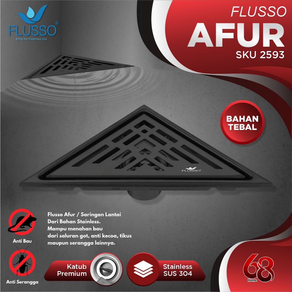 Flusso Floor Drain Afur Lantai Saringan Got Kamar Mandi Stainless 4 inch Anti Bau Afur Corner 2507