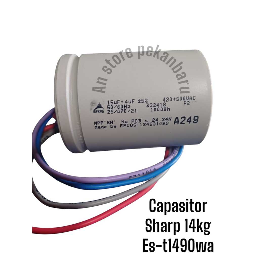 Capasitor Kapasitor Mesin Cuci Sharp 14Kg 2 tabung Original EPCOS A249 15uF + 4uF
