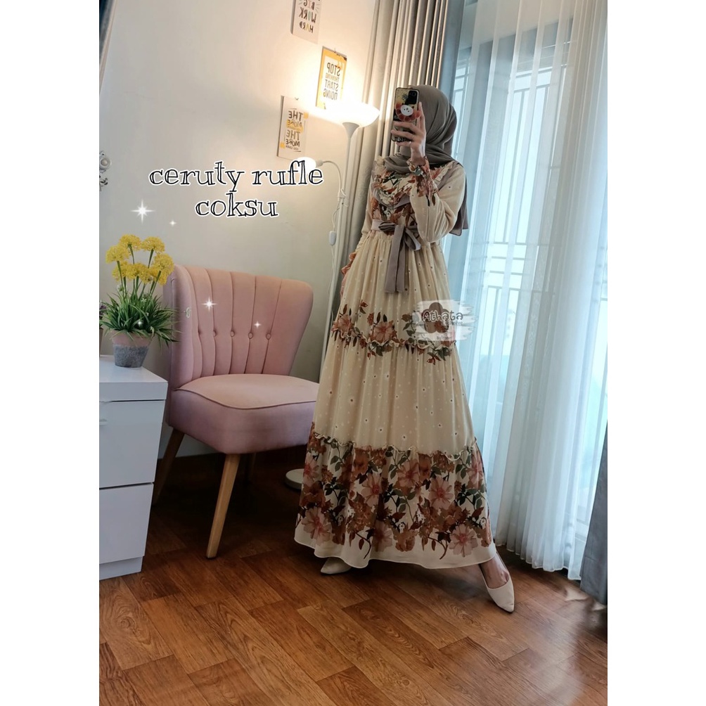 KODE W73F GAMIS MECCA TERBARU TERLARIS CANTIK ELEGANT CERUTY BABYDOLL FULL FURING ORIE BY ATHATA